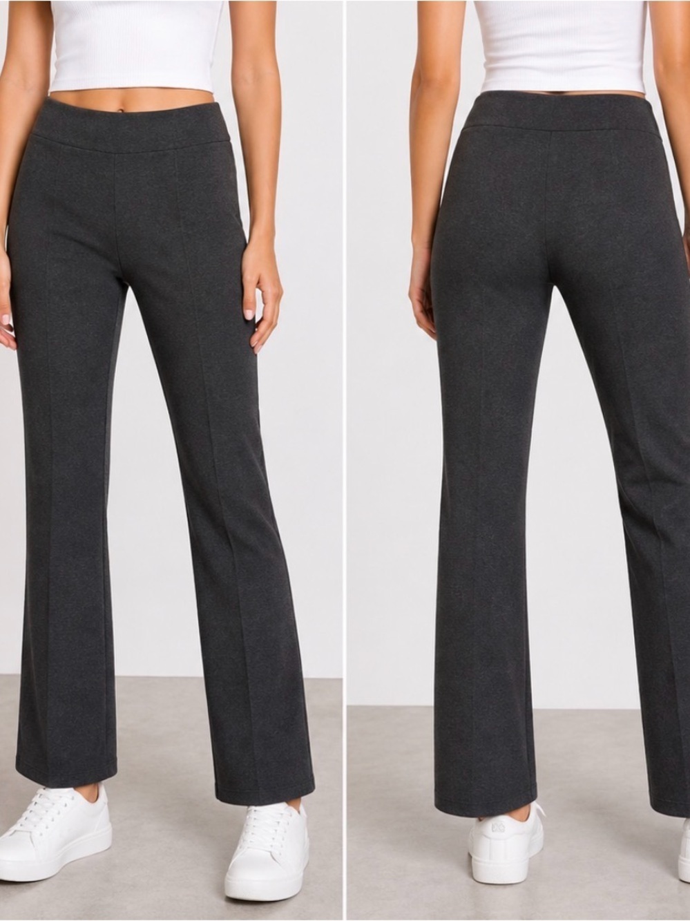 Worthington Charcoal Gray Ponte wide leg pants comfort SZ M petite dressy casual
